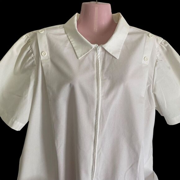 Crest Dress Womens 20.5 White Short Sleeve Zip Front Uniform Pockets Made USA - Picture 3 of 6